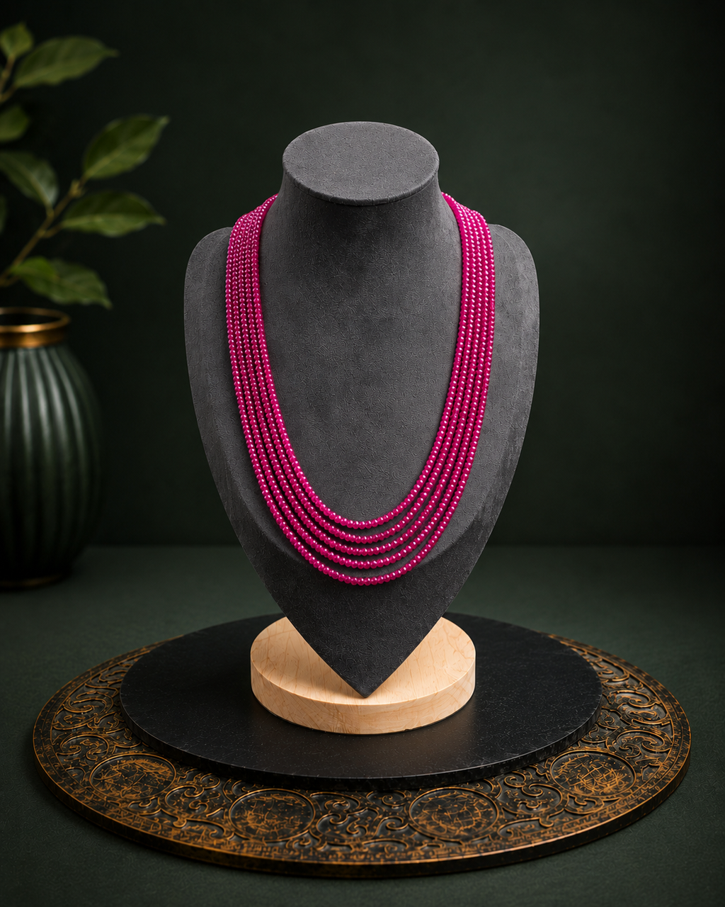 Fuchsia multi-strand beaded necklace front view