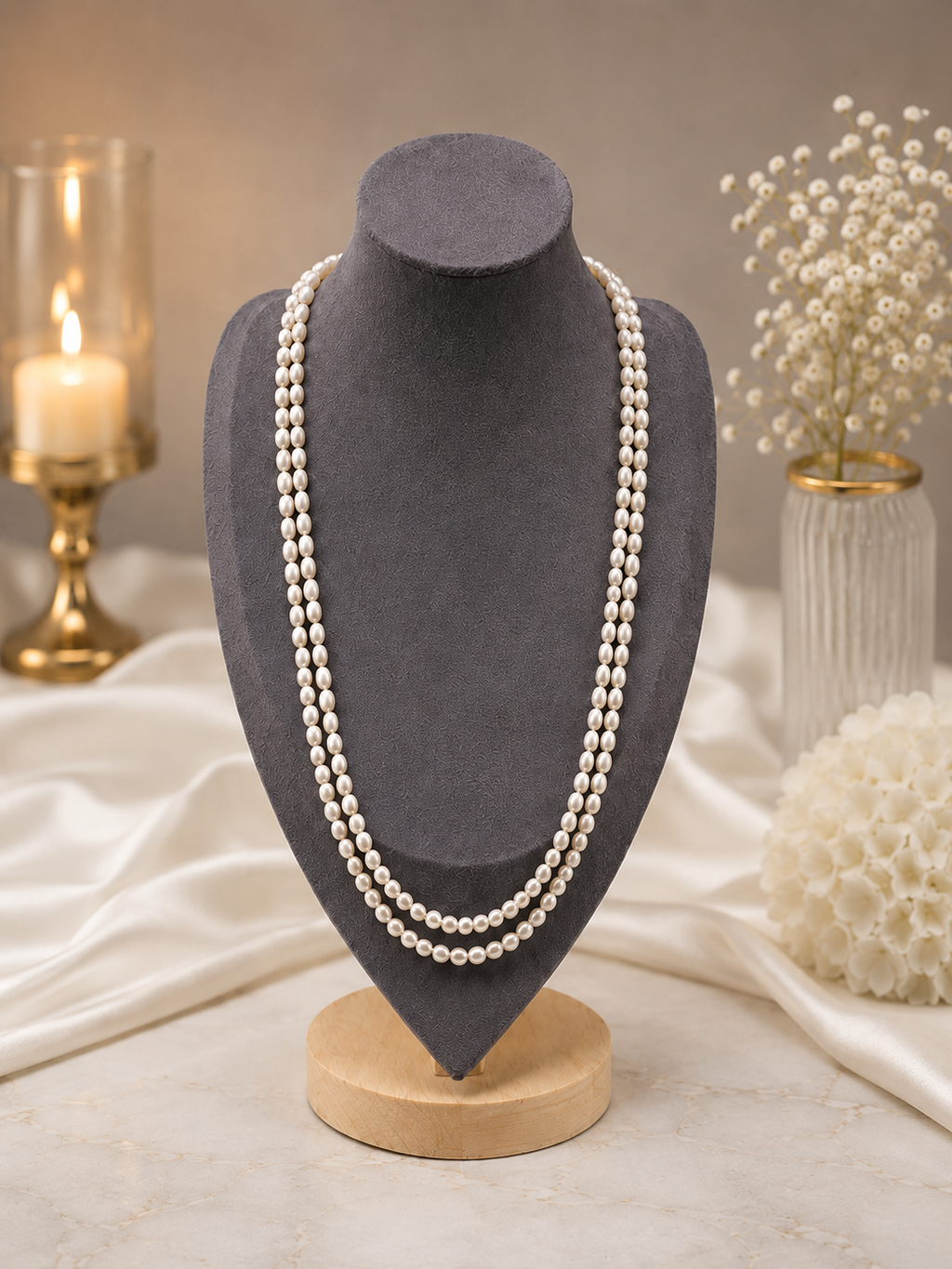 Ivory double-strand pearl necklace front view