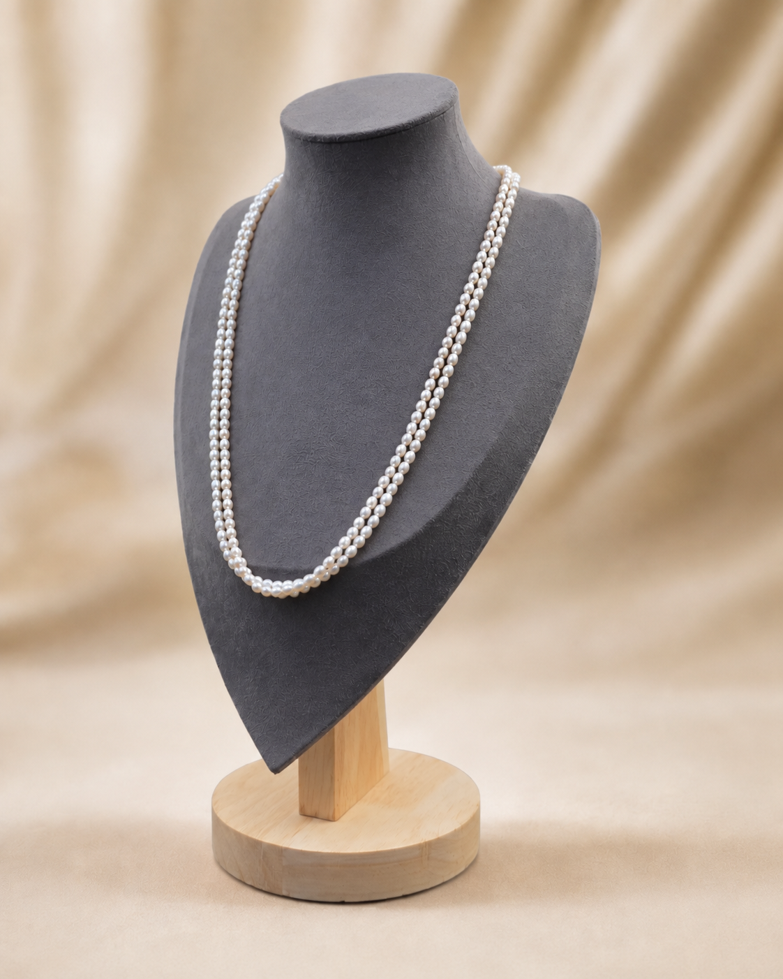 Classic white double-strand pearl necklace right angle view