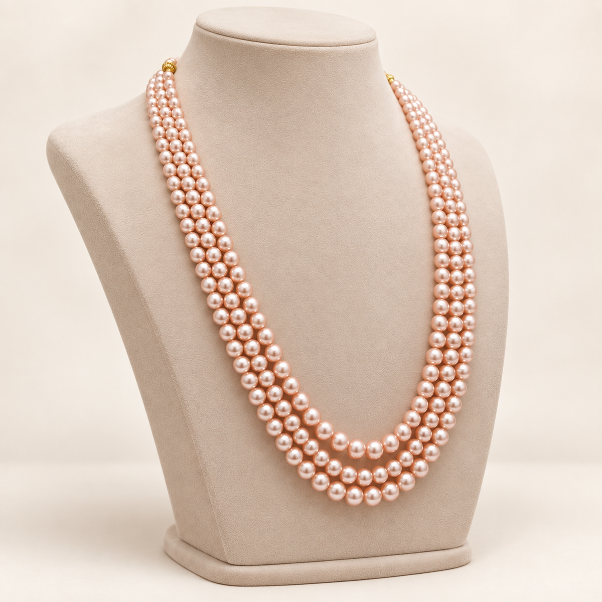 Triple-Strand Pearl-Style Necklace – Rose Pink – left view