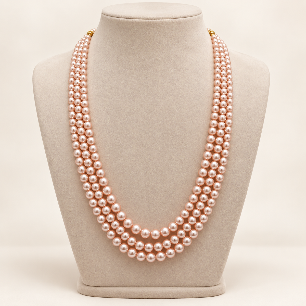 Triple-Strand Pearl-Style Necklace – Rose Pink – main view