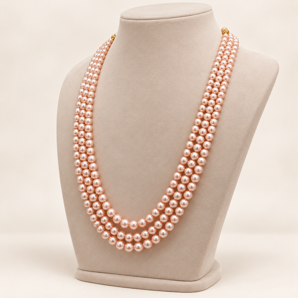 Triple-Strand Pearl-Style Necklace – Rose Pink – right view