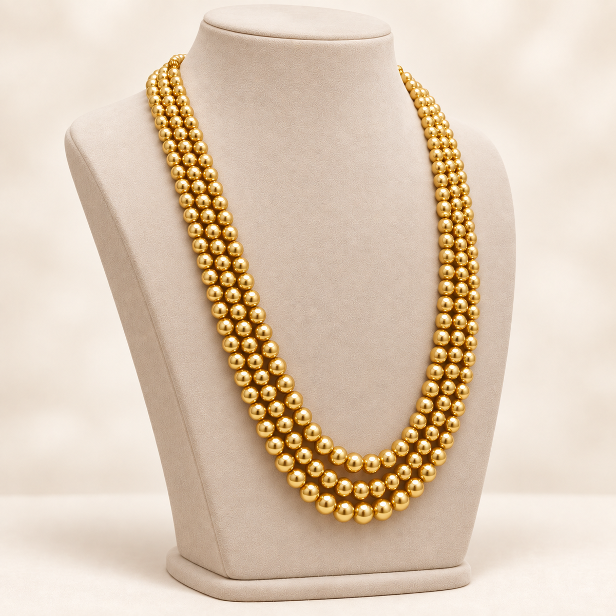 Triple-Strand Pearl-Style Necklace – Bright Gold – left view