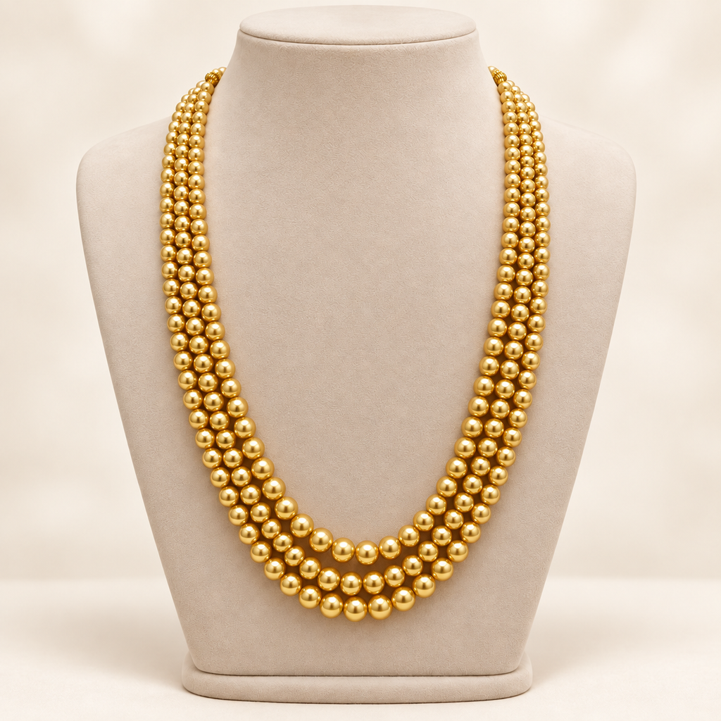 Triple-Strand Pearl-Style Necklace – Bright Gold – main view