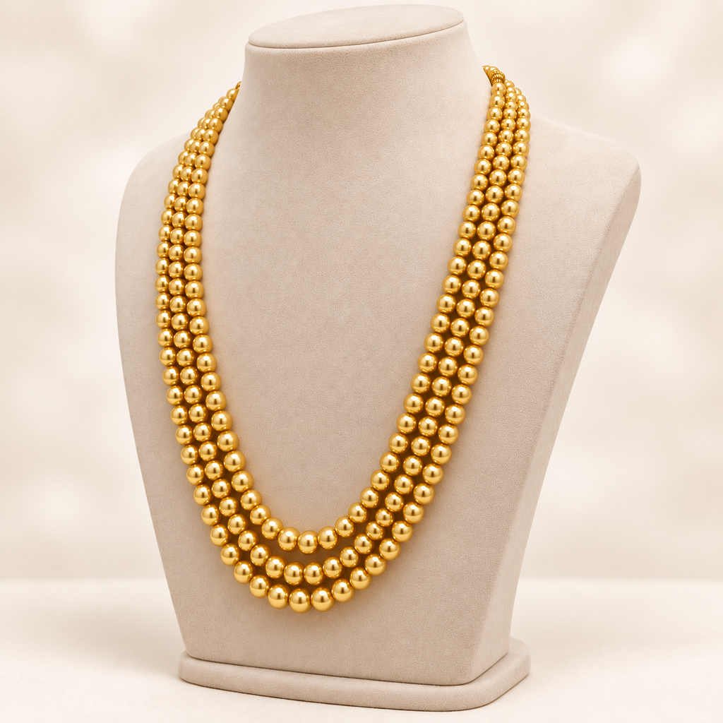 Triple-Strand Pearl-Style Necklace – Bright Gold – right view