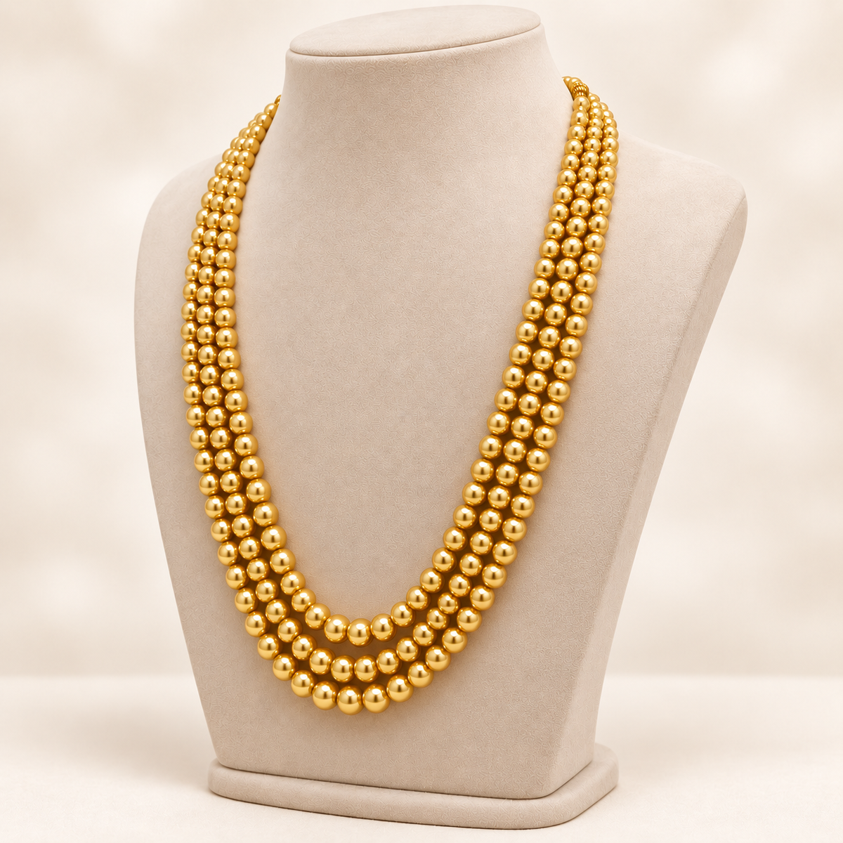 Triple-Strand Pearl-Style Necklace – Bright Gold – right view