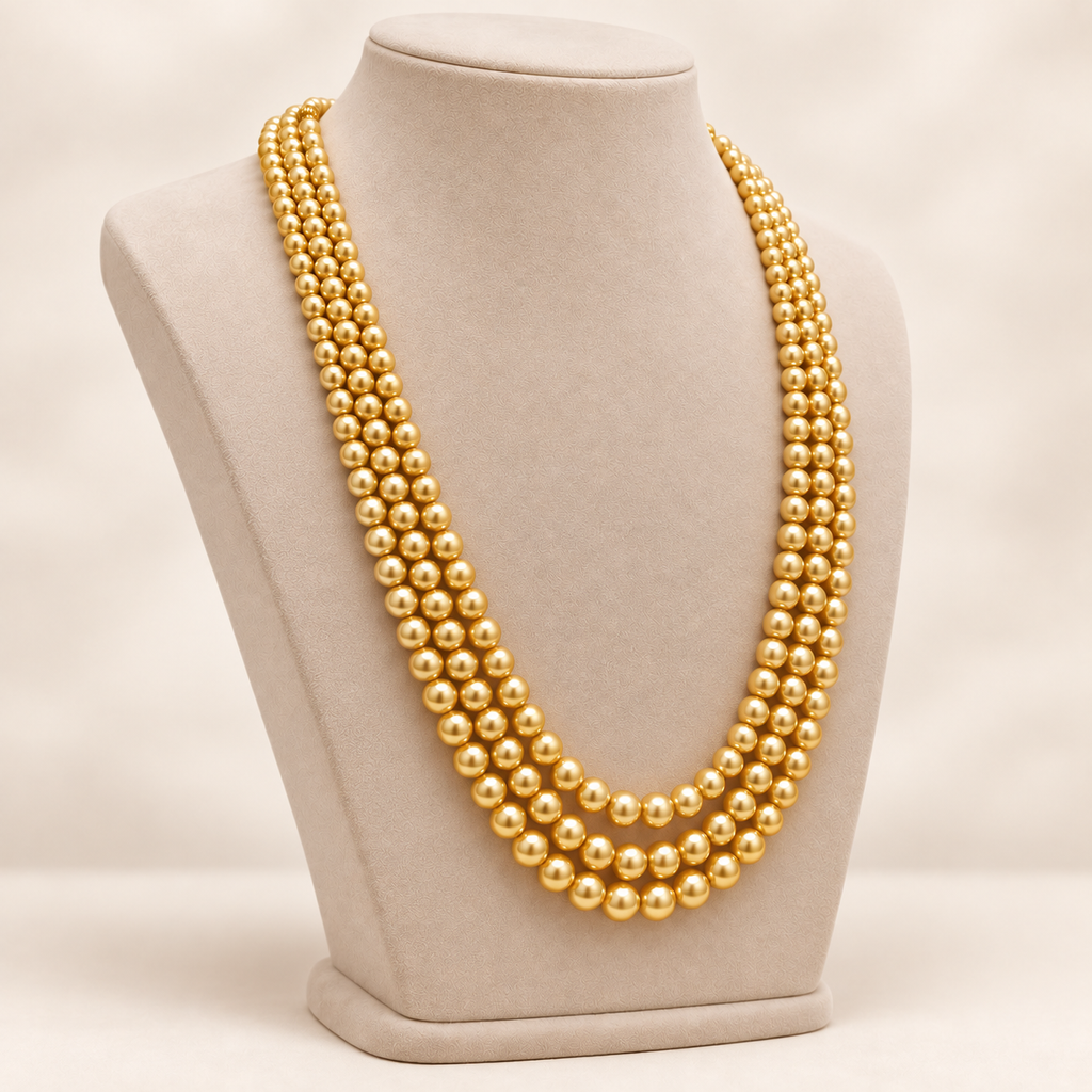 Triple-Strand Pearl-Style Necklace – Classic Gold – left view