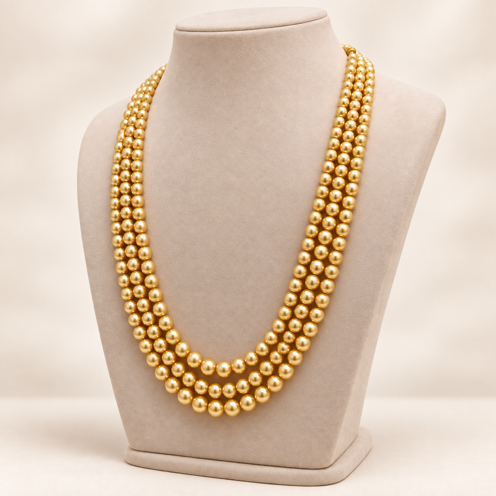 Triple-Strand Pearl-Style Necklace – Classic Gold – right view