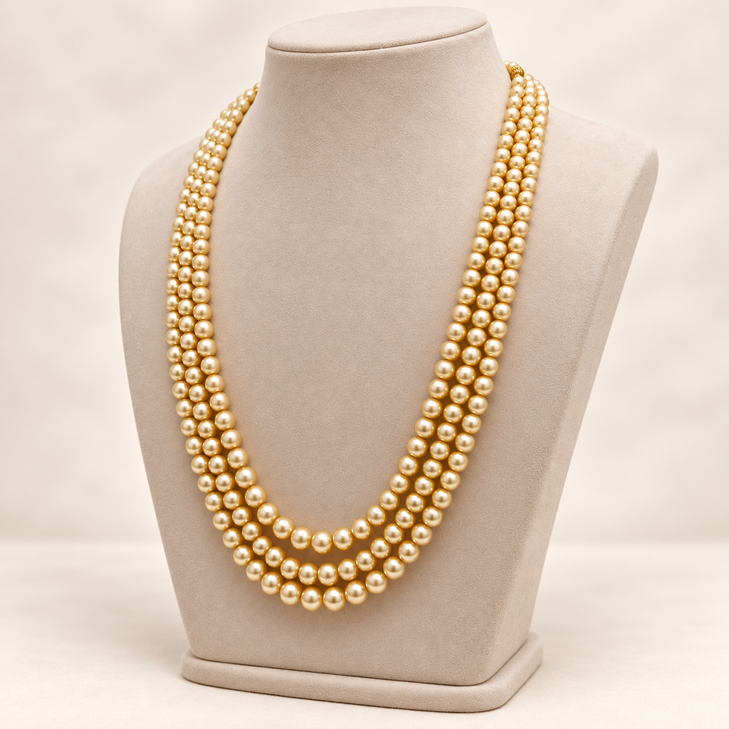 Triple-Strand Pearl-Style Necklace – Light Gold – left view