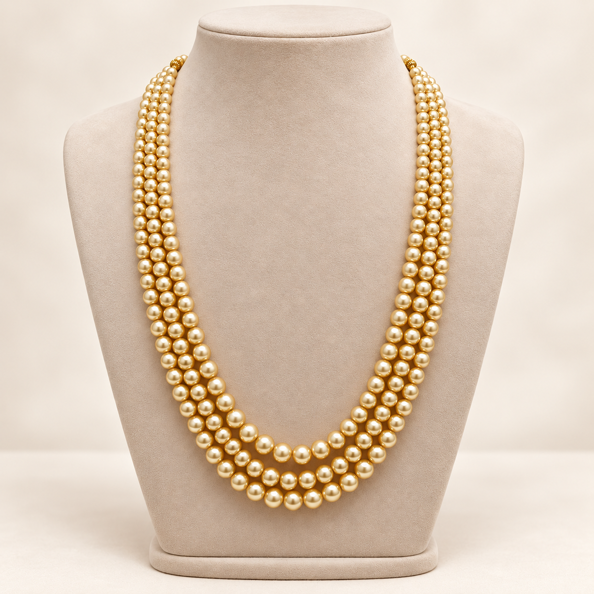 Triple-Strand Pearl-Style Necklace – Light Gold – main view