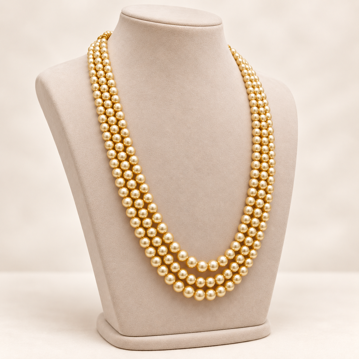 Triple-Strand Pearl-Style Necklace – Light Gold – right view