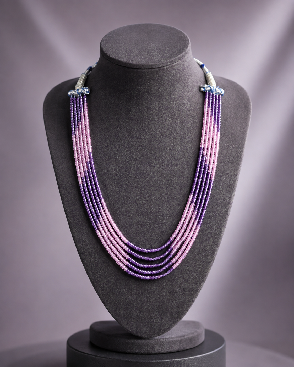 Lilac and blush multi-strand beaded necklace – full product view