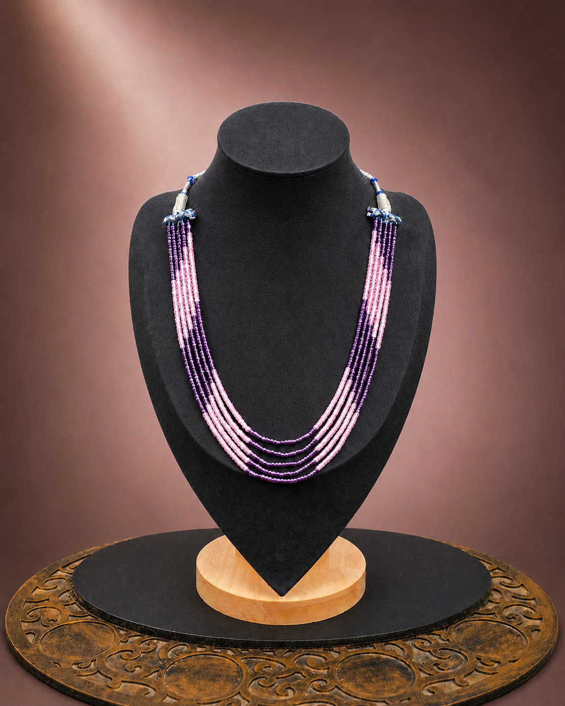 Lilac and blush multi-strand beaded necklace – front view
